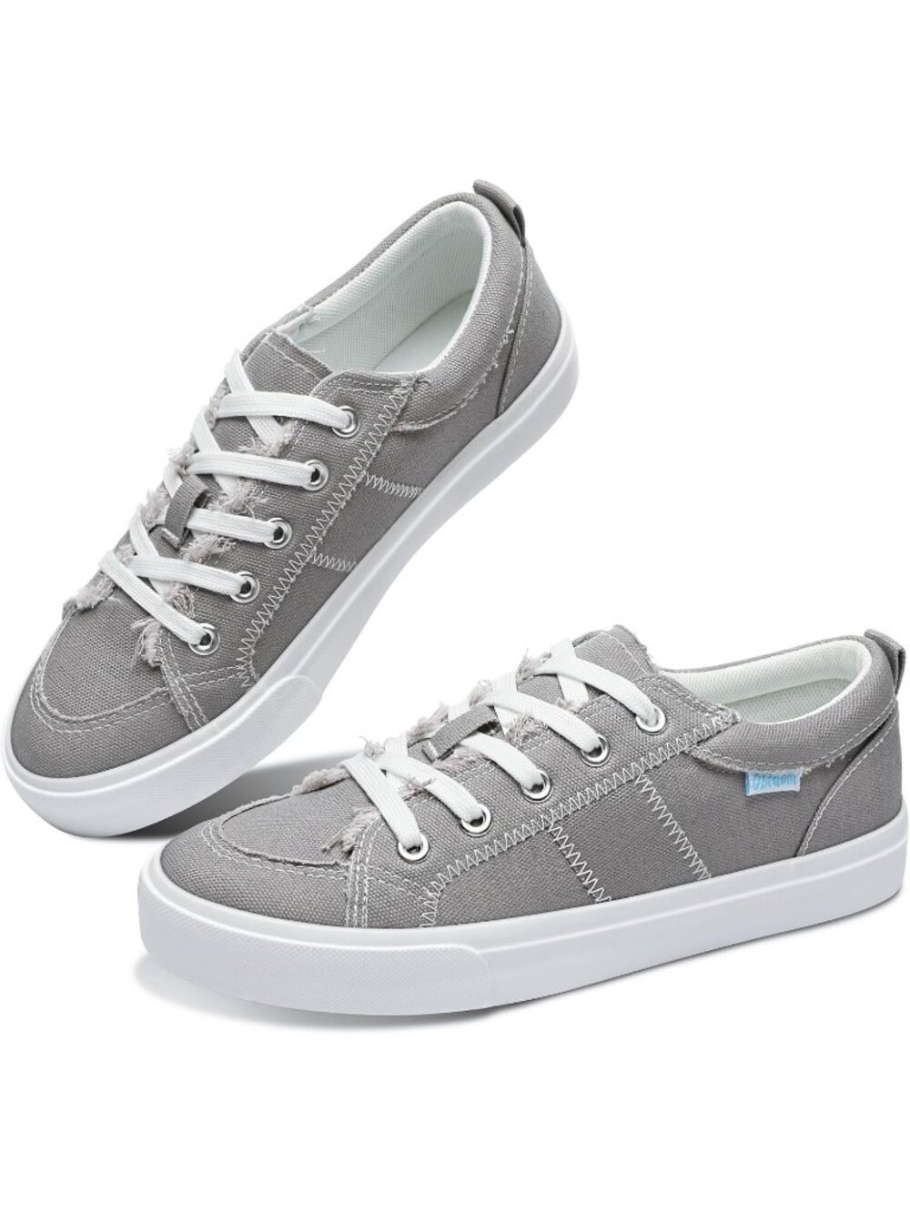 🆕Women's Grey Sneakers Cute Lace up Canvas Shoes Low Top Washed Casual